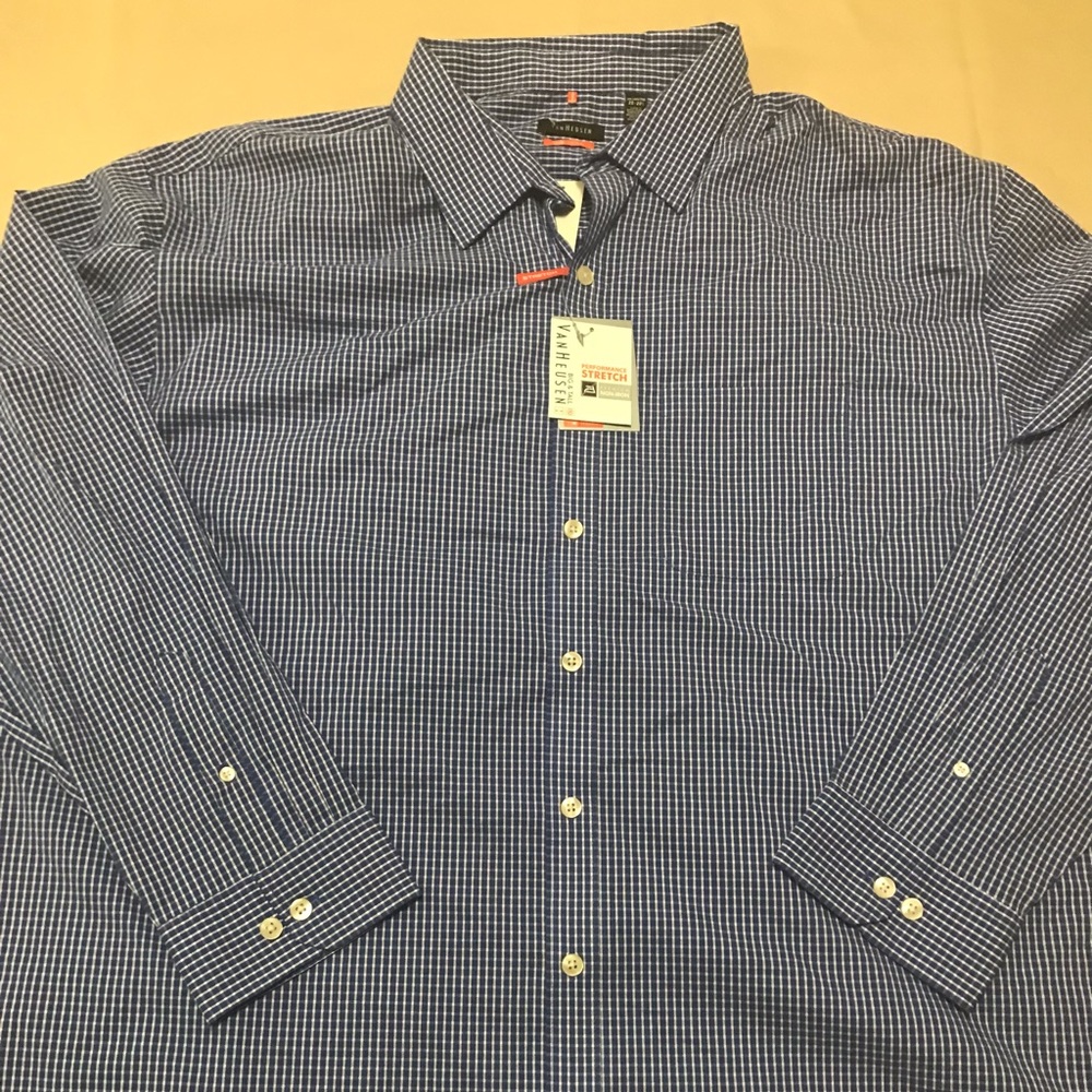 Van Heusen 3x tall navy white plaid button up NWT